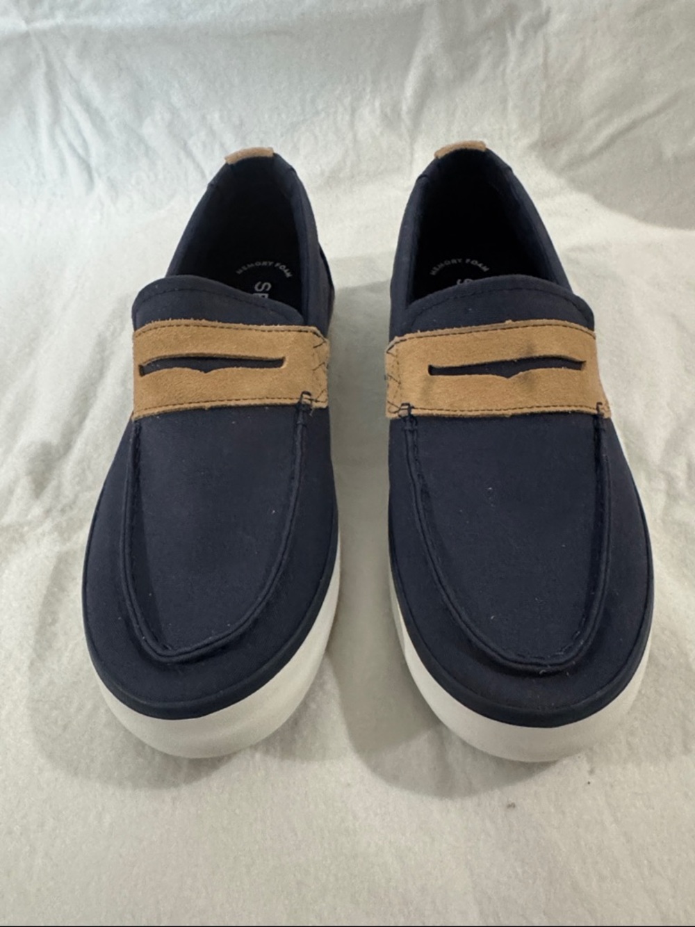 Sperry Canvas Navy and Tan Slip-On Loafers for Men